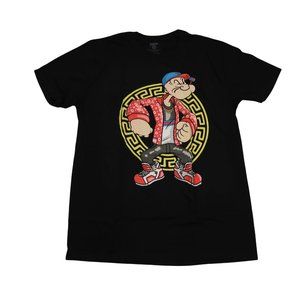 popeye t-shirt black color/ large size / short sleeve/ popeye front graphic tee